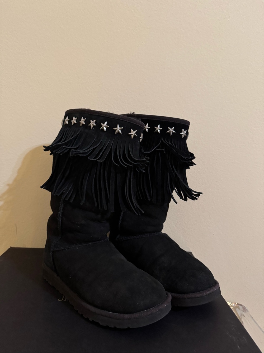 Ugg x Jimmy Choo Boots Sora Studded Fringe Suede Black US 6